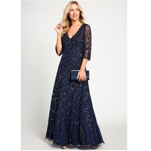 Aidan Mattox fully beaded V-Neckline 3/4 sleeves long gown